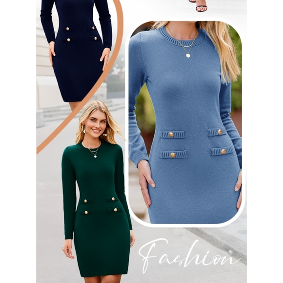 NWT Anrabess Green Long Sleeve Crew Cocktail Bodycon Sweater Mini Dress XL - Picture 7 of 11